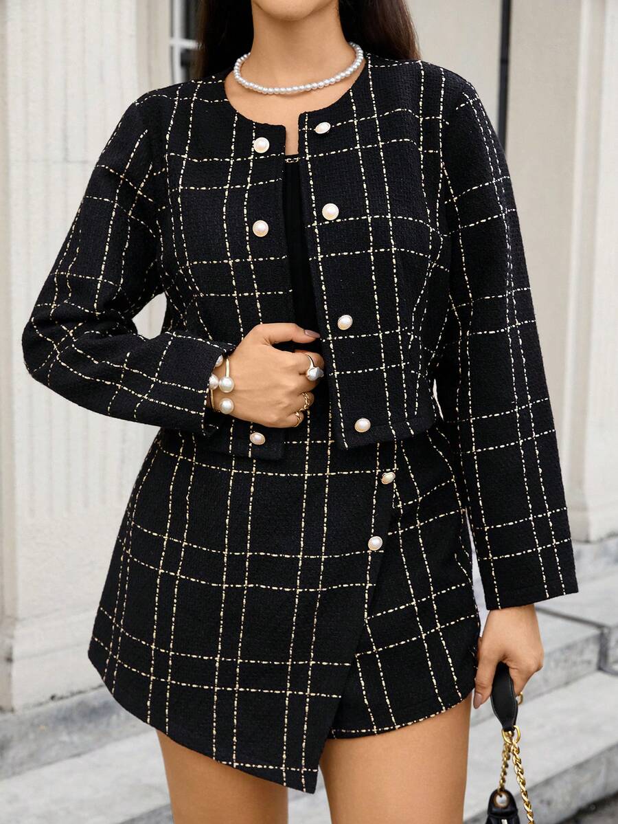SHEIN LUNE 大码女式黑色休闲宽松西装