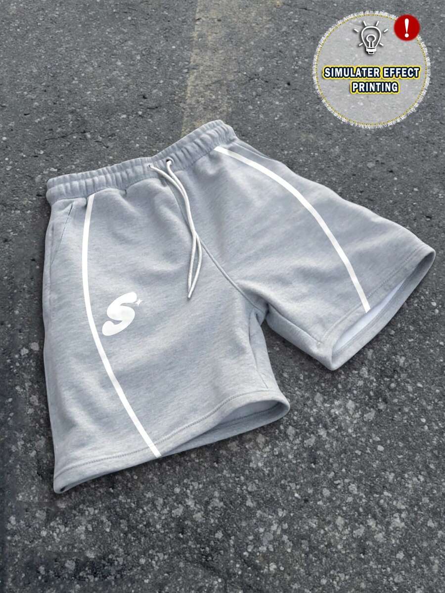 Manfinity Roghcode 男士字母印花抽绳腰口袋休闲短裤