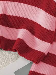 SHEIN 年轻女孩休闲日常通勤拼色条纹落肩宽松短款毛衣，秋冬