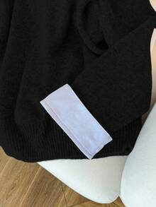SHEIN Clasi Plus Size Women Casual Everyday/Office Commute Colorblock 2 In 1 Sweater, Autumn/Winter - Black - View 3