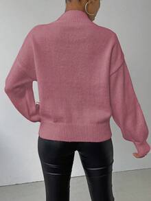 SHEIN LUNE 女士休闲3D图案针织毛衣，秋冬 - 紅木色 - 查看 2