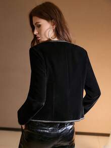 MOTF PREMIUM VELVET CONTRAST BINDING JACKET , FALL WINTER - Black - View 3