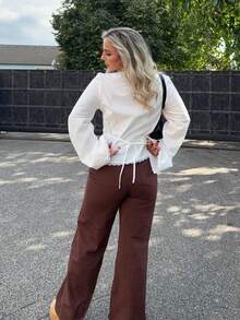 Jeta Ari Women's Elegant Solid Color Lace Trim Blouse,Going Out Tops Women,Cute Shirts,Embroidered Top,Button Up Shirt Women,Vacation Outfits Woman,Old Money,Elegant  Women,Vintage,Summer/Fall,Fall Clothes For Women - White - View 2