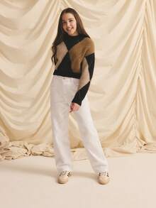 Girls' Wide Leg Denim Jeans, New Arrival For 2025 Autumn, Y2K Style, Comfortable Cotton, Suitable For Daily Wear, School, And Commute, For Teenage Girls - White - View 5