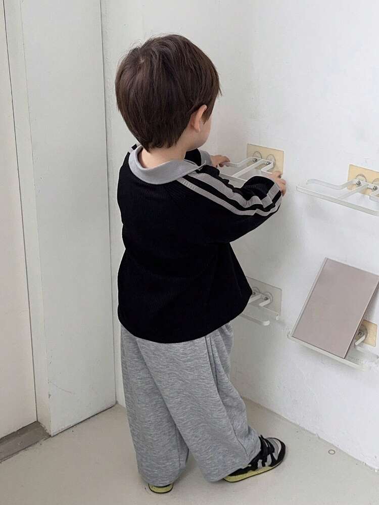 Toddler Boys' Side Stripe Decor Korean Style Casual Loose Long Sleeve Sweatshirt
