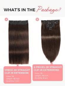 SMART&MATCH 8Pcs Dark Brown Clip In Hair Extensions With 1 Pc Clip In Hair Extensions Remy Human Hair Clip In Extensions Natural Black Straight Virgin Human Hair Extensions Double Weft Hair Weaves - S2 - View 4