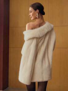 MOTF PREMIUM 优雅单纽扣仿皮草领大衣 - 米色 - 查看 2