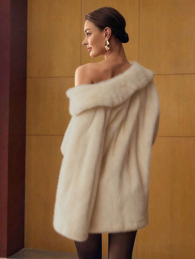 ELEGANT SINGLE BUTTON FAUX FUR COLLAR COAT