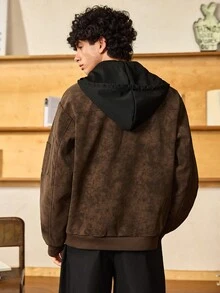 Open Phase STONE DISTRICT 男士宽松连帽摩托车皮夹克，全新秋冬春夏系列 - 咖啡棕 - 查看 2