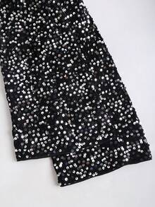 SHEIN Unity 亮片露背迷你连衣裙，情人节服装 - 黑與白 - 查看 4