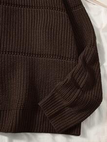 SHEIN EZwear 加大纯色春季罗纹针织毛衣绿色毛衣女款秋冬毛衣 - 棕色 - 查看 4
