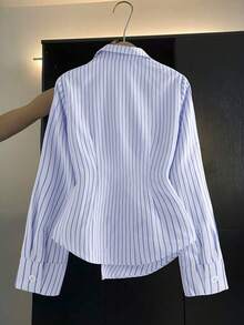 Resyla French Style Striped Long Sleeve Casual Shirt Women Blouses Elegant Blue And White Shirt Blue Striped Shirt Tie Up Shirt Striped Blouse