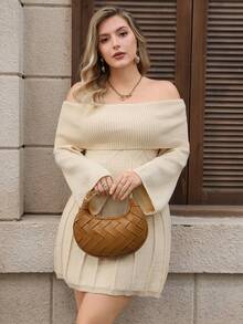 Modelyn Plus Size Women Fleece Sweater Dress - Apricot - View 1