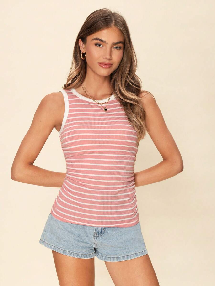 SHEIN LUNE Women's Striped Sleeveless Tank Top For Summer - Pink - View 1