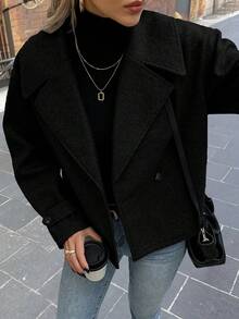 LanaWest Damen Mantel mit Oversized Kragen und Knöpfen, Langarm - Schwarz - Übersicht 4