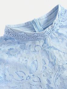 Pitira Pitira Teen Girl Blue Sheer Lace Trim Chiffon Hem Midi Dress, Suitable For Holidays, Parties, Elegant, Weddings, Back To School, Graduation Light Blue Teen Dress Light Blue Dress Women Girls Bridesmaids Blue Dresses Luxury Sky Blue Dress Short Modest Elegant Dresses For Teenage Girls - Blue - View 3