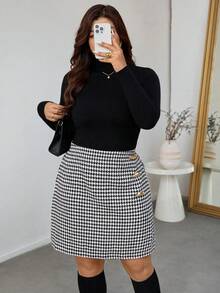 Firerie Plus Size Elegant Professional Commute Office Metal Buckle Decoration Skirt, Comfortable & Casual, Autumn/Winter - Multicolor - View 8