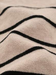 Aalyst Blusa de punto de cuello alto y rayas elegante para mujer - Caqui - Ver 3