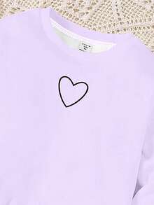 SHEIN Happikins 2pcs/Set Young Girl Casual Loose Fit Heart Pattern Round Neck Long Sleeve Sweatshirt And Leggings, Suitable For Autumn/Winter Winter Young Girls Sets Tween Girl Lavender Outfits Cozy And Cute Lavender Sweatshirt Kids Girls Comfy Set Sweatshirt Set For Girl