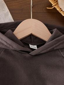 SHEIN 女婴时尚连帽长袖卫衣和喇叭裤套装 - 棕色 - 查看 4