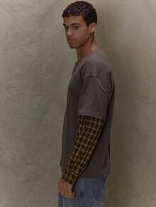 Musero Double Layer Style Long Sleeve Polo Shirt Checkered Button Up Detailing Embroidery Branded Patch SPRING SUMMER - Multicolor - View 3