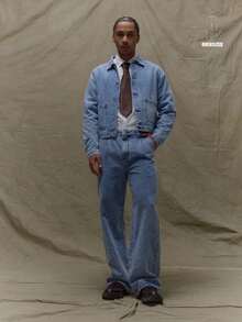 Musero 直筒破洞牛仔裤 秋冬春夏款 - 淺色水洗藍 - 查看 1