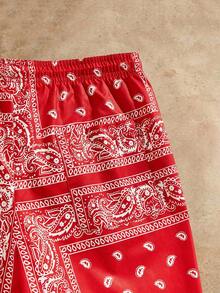 Manfinity BRENVOR Men's Holiday Beach Paisley Printed Drawstring Waist Shorts - Red - View 3