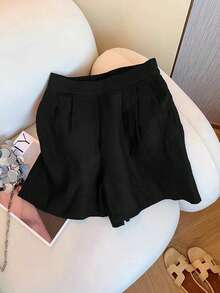 Airaco 女式骑士印花纽扣衬衫和短裤休闲两件套 - 黑色 - 查看 5