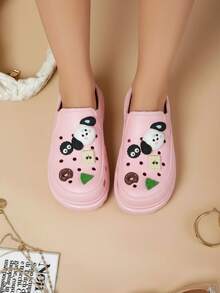 Sandalias para mujer con dijes intercambiables estilo perrito, punta cerrada, suela gruesa, agujeros transpirables, casual de verano - Rosa - Ver 3