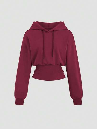 Sweetra Damen Braun Kapuzen Taillengegurteter Langarm Sweatshirt, Herbst/Winter