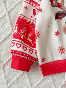 Newborn Baby Girl Christmas Cute Cartoon Pattern Long Sleeve Top And Pants Set - White - View 3