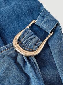 Selenza 女士时尚通勤裹身无袖牛仔连衣裙 - 藍色 - 查看 9