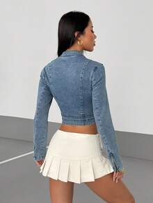 StreetHx Fashionable Commuter Fitted Cropped Denim Top - Blue - View 2