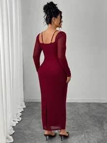 Elenzga Vestido Elegante e Sexy de Renda Recortada em Plus Size para Mulheres - Violeta - Visão 2