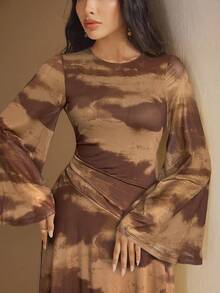 Veilorie Women's Fashion Casual Smudge Pattern Dress - Coffee Brown - View 6