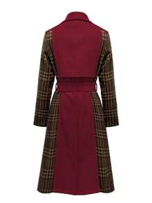 GlowEve Women's Autumn/Winter Patchwork Plaid Lapel NeckLong Sleeve Casual Overcoat - Multicolor - View 2