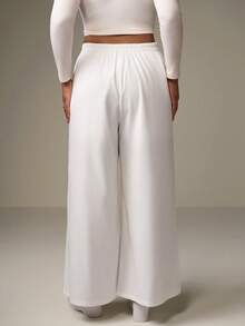 SHEIN Tall CURVE 女款大尺碼休閒寬腿褲，適合度假，工裝褲秋冬款 - 白色 - 查看 2