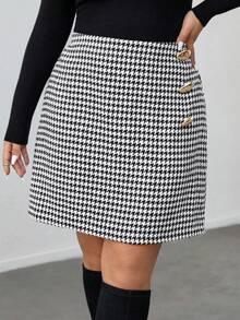 Firerie Plus Size Elegant Professional Commute Office Metal Buckle Decoration Skirt, Comfortable & Casual, Autumn/Winter - Multicolor - View 3