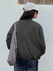DAZY Áo khoác dày cổ rộng màu tương phản, thường ngày, đi phố, dành cho nữ, mùa thu/đông - Xám - Xem 2