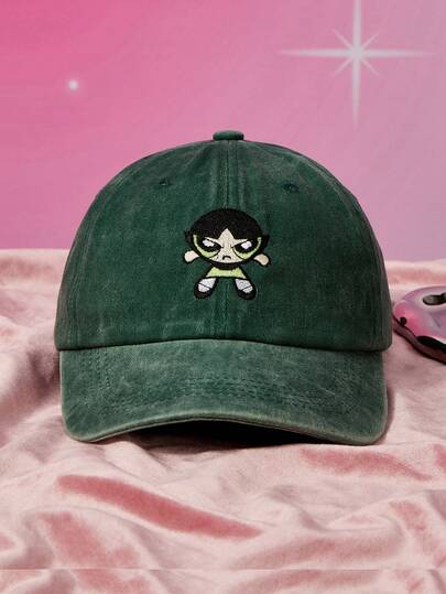 THE POWERPUFF GIRLS X SHEIN Women Adjustable Baseball Cap With Buttercup Embroidery