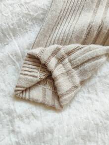 Vintaside Kids 1pc Baby Girls' Spring/Autumn New Asymmetrical Ribbed Apricot Tight Ankle Embroidered Design Simple Versatile Homewear Leggings For Toddler - Apricot - View 4