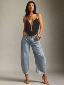 Denimoi Women's Chain Decor Plunging Neck Sexy Fashion Camisole Top - Black - View 6