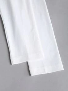 Sweetra Women's New Casual Round Neck Solid Color Coffee Brown Shoulder Tie Bow Decor Asymmetrical Hem Waist Ruched Long Sleeve T-Shirt, Suitable For Commuting And Outings In Spring, Summer And Autumn - White - View 4