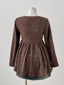 Sunspun Áo len peplum lông nhân tạo cổ vuông tay dài co giãn cao cỡ lớn mùa thu/đông, màu nâu cà phê, cổ điển thanh lịch cho các buổi hẹn hò và tụ tập - Cà phê nâu - Xem 2