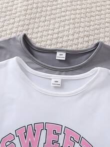 SHEIN 4 件套女童字母印花长袖上衣 + 格子裤休闲家居服套装 - 彩色 - 查看 8
