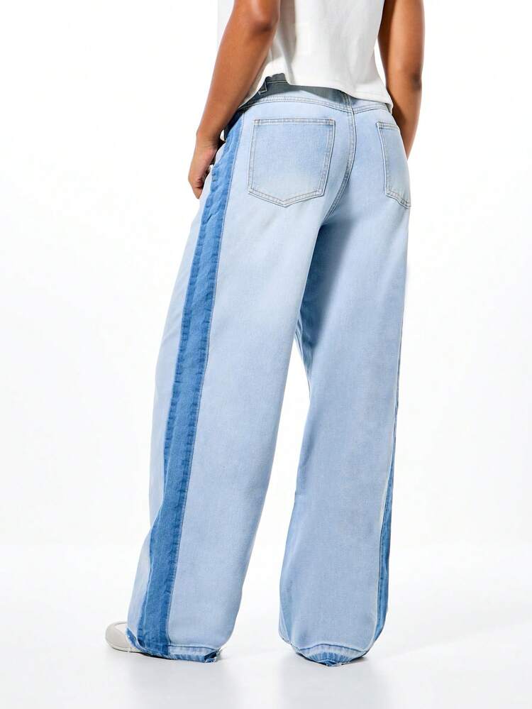 SUMWON WOMEN Wide Leg Palazzo Jeans With Contrast Panel