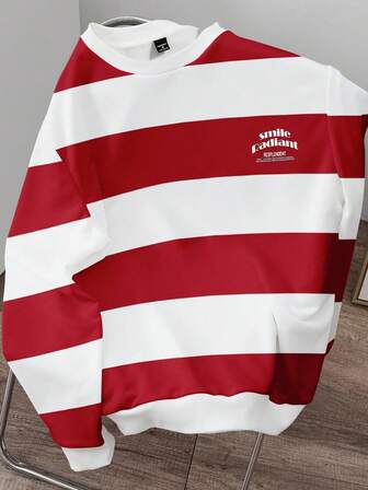 Claim Dot Men's Casual Contrast Striped Pullover Sweatshirt, Autumn/Winter Long Sleeve Men Striped Sweatshirt Men