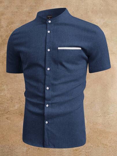 HIMLAND Men Pocket Patched Button Up Shirt