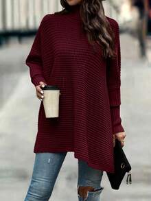 EMERY ROSE Women's Solid Color Turtleneck Loose Batwing Sleeve Fashionable Knit Pullover Sweater