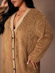 Lazeform Camicia da notte lunga e soffice in jacquard con bottoni e colori a contrasto, per taglie comode, adatta per l'autunno/inverno